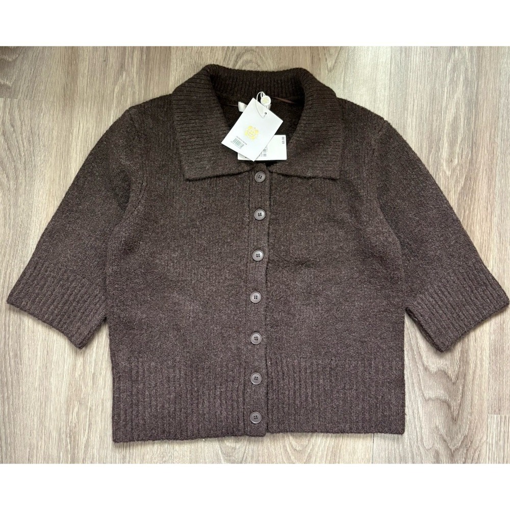 WAYF Nordstrom Harlow Cardigan NWT Espresso Brown Knit Collared Fisherman Size M